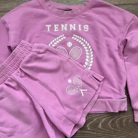 Art Class Pink Tennis Long Sleeve Sweatshirt Sweats Short Set Size Medium 7/8 - Picture 6 of 16